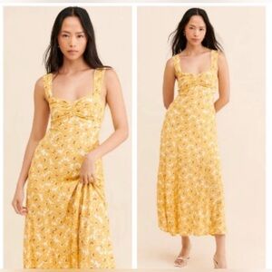 Free People Rosalee Maxi Dress Yellow Floral Cut-out Size XS Small Daisy Golden